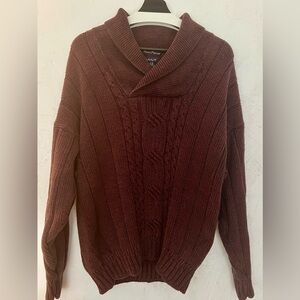 Vintage GANT 90s Hand Framed 100% Cotton Shawl Collar Sweater in Burgundy XL